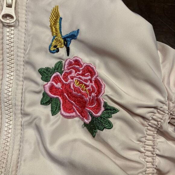 Hudson Girls Pink Bomber Jacket Size 6X Embroidered Birds & Rose Zip Up Coat - Picture 4 of 14